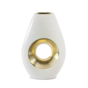 Wazon Dekoracyjny Ceramiczny Mira 17X8X25 Biały + Złoty - Wazony i flakony - miniaturka - grafika 1
