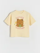 Koszulki dla dziewczynek - Reserved - Bawełniany t-shirt z nadrukiem - kremowy - miniaturka - grafika 1