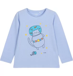 Bluzki dla dziewczynek - T-shirt z długim rękawem dla dziewczynki, z kotem astronautą, błękitny 9-13 lat - grafika 1