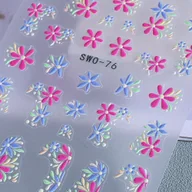 Ozdoby do paznokci - TEMU 1 szt. Kolorowe Naklejki na Paznokcie z Wytłoczeniami Kwiatowymi - Samoprzylepne Dekoracje do Paznokci z Różowo-Niebieskimi Kwiatami, Plastikowe - miniaturka - grafika 1