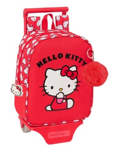 Safta HELLO KITTY ICONIC - Plecak do przedszkola z wózkiem, idealny dla dzieci w różnym wieku, wygodny i wszechstronny, jakość i wytrzymałość, 22 x 10 x 27 cm, Czerwony/biały, M, Casual