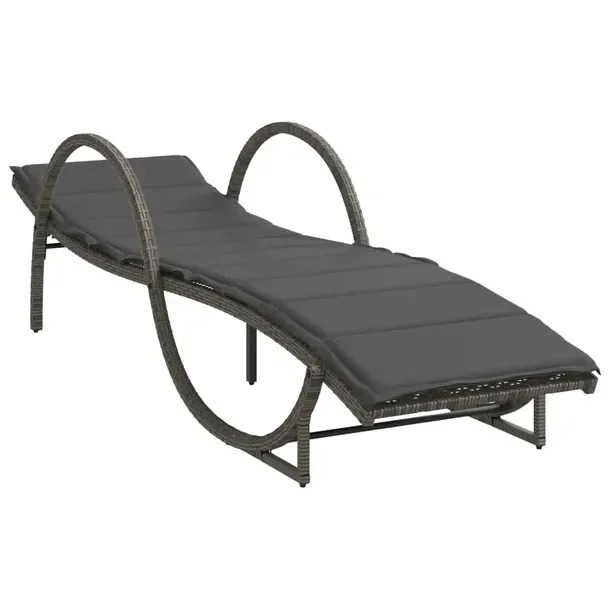 Leżak ogrodowy z regulowanym oparciem, rattan PE, szary, 60x199x42 cm