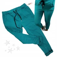 Spodnie damskie - Spodnie gnieciuchy lycra gumy wysoki stan kieszenie turkus vv 40 42 L XL - miniaturka - grafika 1