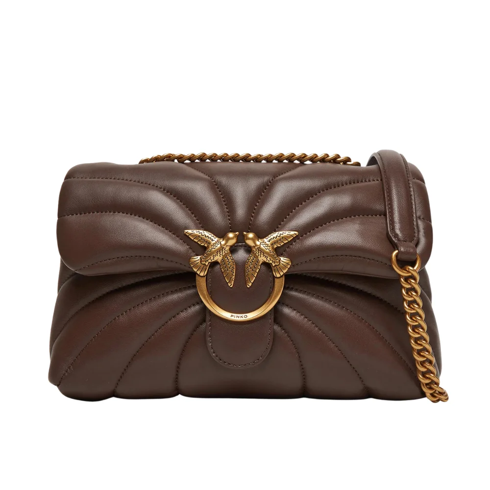 PINKO Brązowa listonoszka damska pikowana Love Puff Classic CL Butterfly