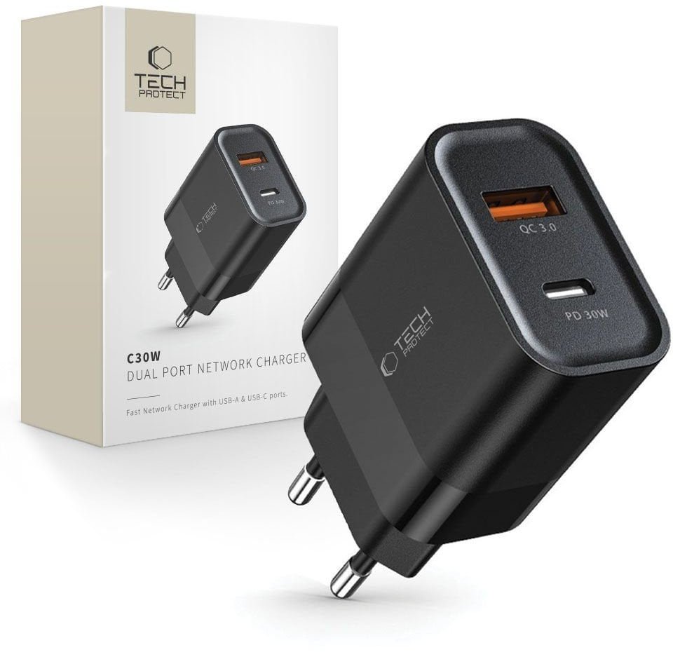 Energenie Ładowarka sieciowa C30W USB-C USB-A 30W - czarna Ładowarka sieciowa C30W USB-C USB-A 30W - czarna