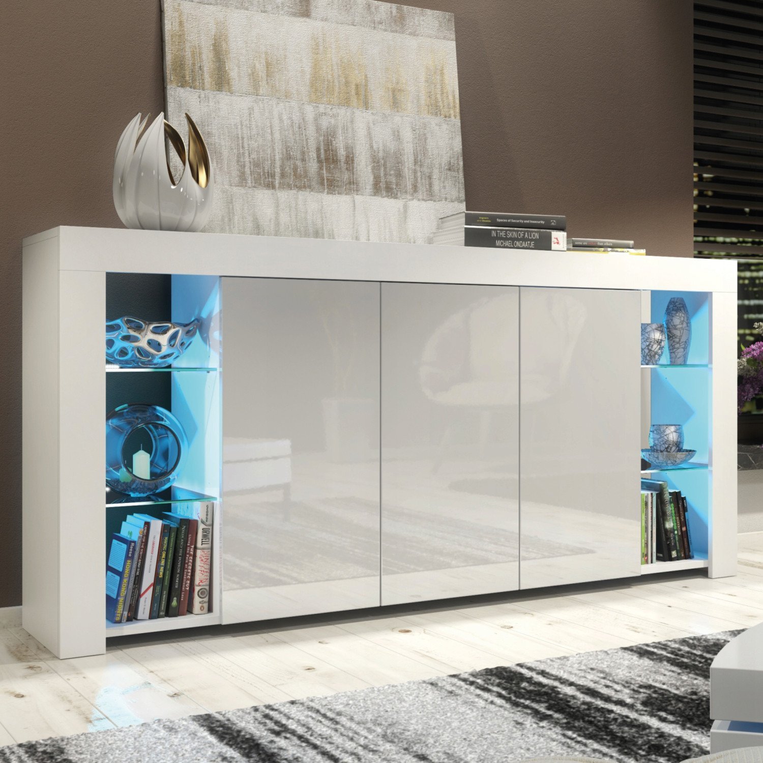 Komoda Eden 164cm RTV ONE FURNITURE - Biały Laminat & Szare Drzwi