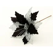 Ozdoby bożonarodzeniowe - Poinsecja na piku 30 cm czarno-srebrny - miniaturka - grafika 1