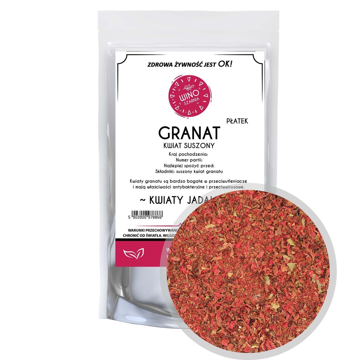 Kwiat Granatu płatek Suszony Kwiaty Jadalne Naturalne Dekoracje Ciast - 10g