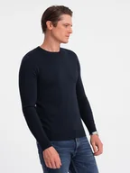 Swetry męskie - Klasyczny męski sweter z wiskozą BASIC z okrągłym dekoltem granatowy V9 OM-SWBS-0106 - Ombre Clothing - miniaturka - grafika 1