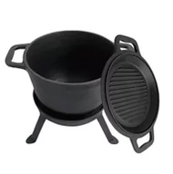 Kociołki - KOCIOŁEK ŻELIWNY MYŚLIWSKI 5.0L Z PATELNIĄ GRILL 2 W 1 KINGHOFF KH-1732 - miniaturka - grafika 1