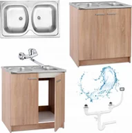 Szafki kuchenne - Stamar Szafka Kuchenna Dąb Sonoma 80 cm Zlew 2 Komory Bateria Chrom Ścienna Syfon - miniaturka - grafika 1