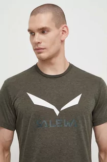 Koszulki męskie - Salewa t-shirt sportowy Solidlogo kolor zielony z nadrukiem - grafika 1