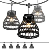 Lampy ogrodowe - ZESTAW CRETE Girlanda ogrodowa 5m + kabel 10m + 5x klosz czarny R2 - miniaturka - grafika 1