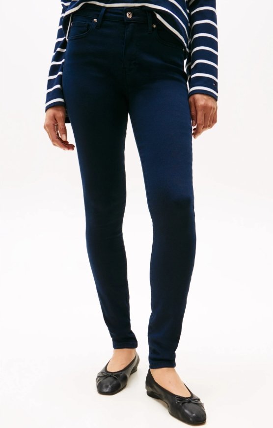 TOMMY HILFIGER GRANATOWE RURKI JEANSOWE Z BAWEŁNY ELASTANU 29/28 6EA