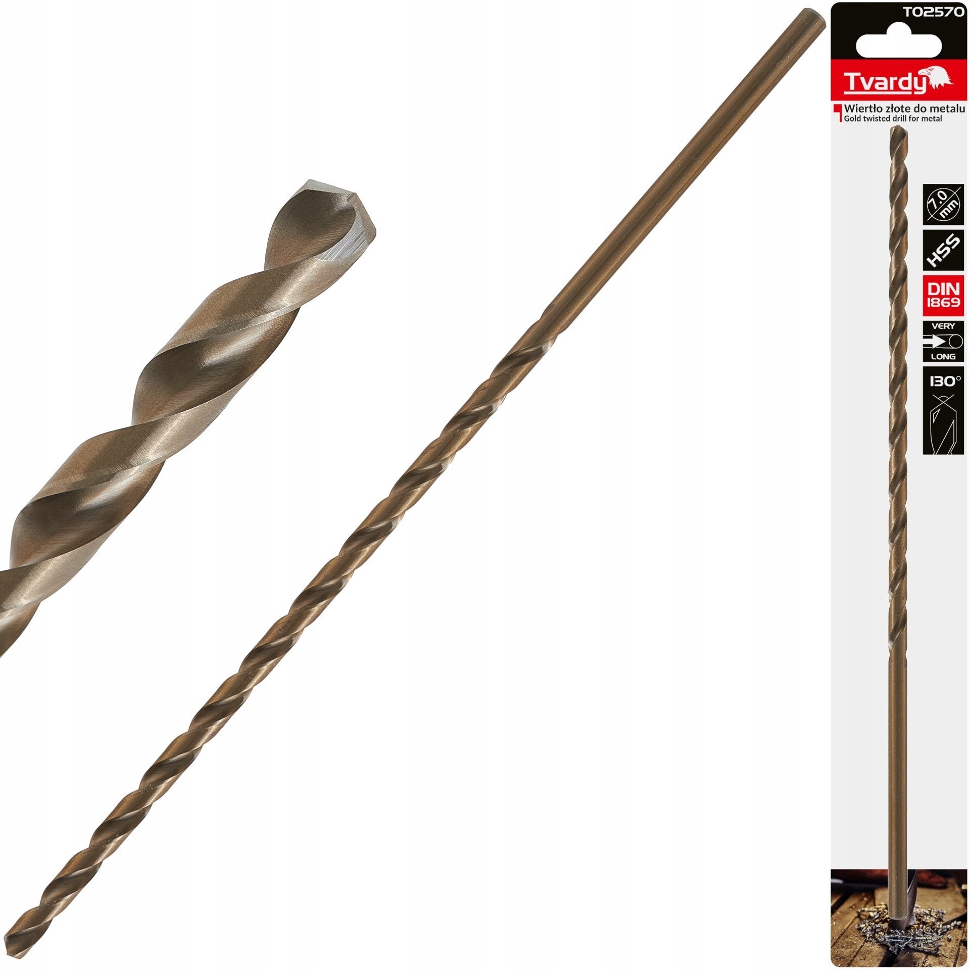 nan Wiertło złote do metalu długie 7.0 x 290mm HSS DIN1869 25/100
