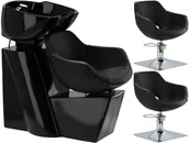 Meble fryzjerskie - Laura Black Zestaw myjnia fryzjerska i 2 x fotel fryzjerski hydrauliczny obrotowy do salonu fryzjerskiego myjka ruchoma misa ceramiczna armatura bateria słuchawka - miniaturka - grafika 1
