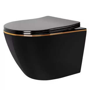 Rea Misa WC podwieszana Rea  CARLO Mini Rimless Duroplast Flat Black Gold Edge - Miski WC - miniaturka - grafika 1