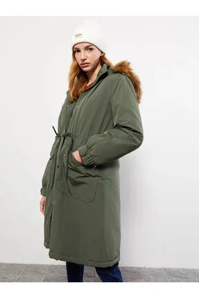 LC WAIKIKI DŁUGA KURTKA DAMSKA PARKA Z KAPTUREM Z FUTERKIEM KHAKI 42 5HA