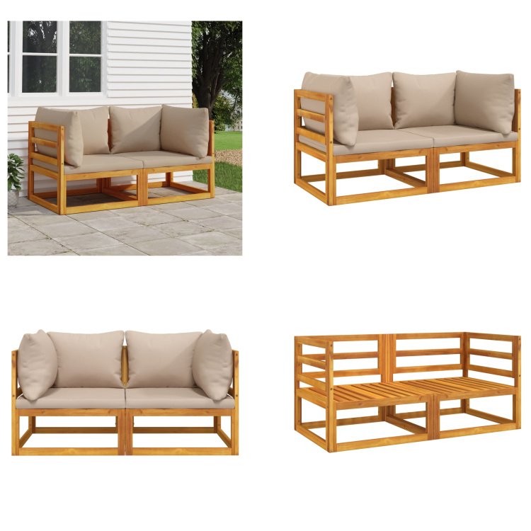 vidaXL Modułowe sofy narożne 2 szt. z poduszkami taupe z litego drewna akacjowego - Sofa narożna - Sofy narożne - Meble ogrodowe - Sofa ogrodowa
