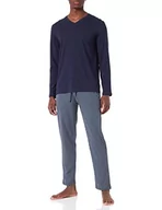 Koszulki męskie - KAJYY Męski zestaw piżamy Eze Long Sleepwear Top: barokowy granatowy i fluorescencyjny żółty nadruk, spód: granatowy, gładki, S - miniaturka - grafika 1