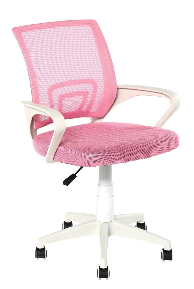 Fotel biurowy obrotowy różowy mikrowłókno podstawa biała