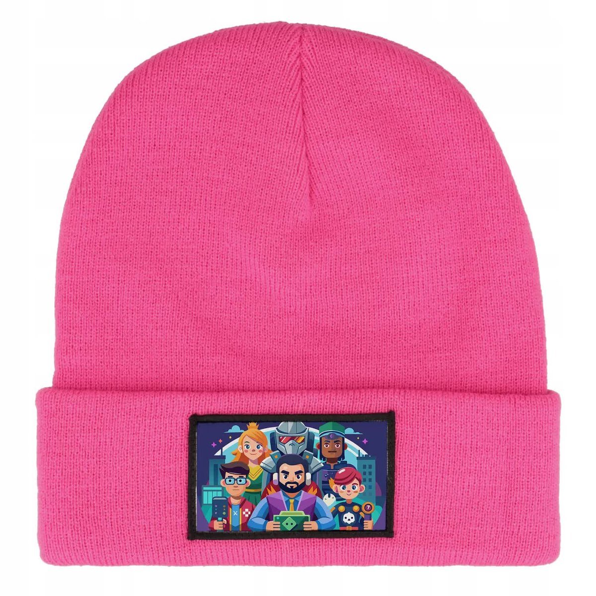 CZAPKA ZIMOWA CIEPŁA RÓŻOWA DZIECIĘCA Z MOTYWEM FALL & RISE MIX WZORÓW