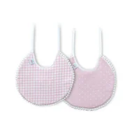 Śliniaki i fartuszki - Śliniak bawełniany 2 szt. różowy kratka groszki okrągły - miniaturka - grafika 1