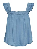 Koszulki i topy damskie - VERO MODA Women's VMHARPER SL Frill Short Top, Medium Blue Denim, M, niebieski (medium blue denim), M - miniaturka - grafika 1