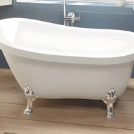 Wanny - VENTE-UNIQUE Wanna wolnostojąca retro ze srebrnymi nogami w kształcie lwich łap - 200 l - 145 x 74 x 77 cm - Biała - NISOS II - miniaturka - grafika 1