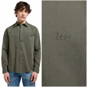Koszule damskie - Lee PATCH SHIRT Olive Gray zielona koszula bawełniana męska małe logo M - LEE - miniaturka - grafika 1