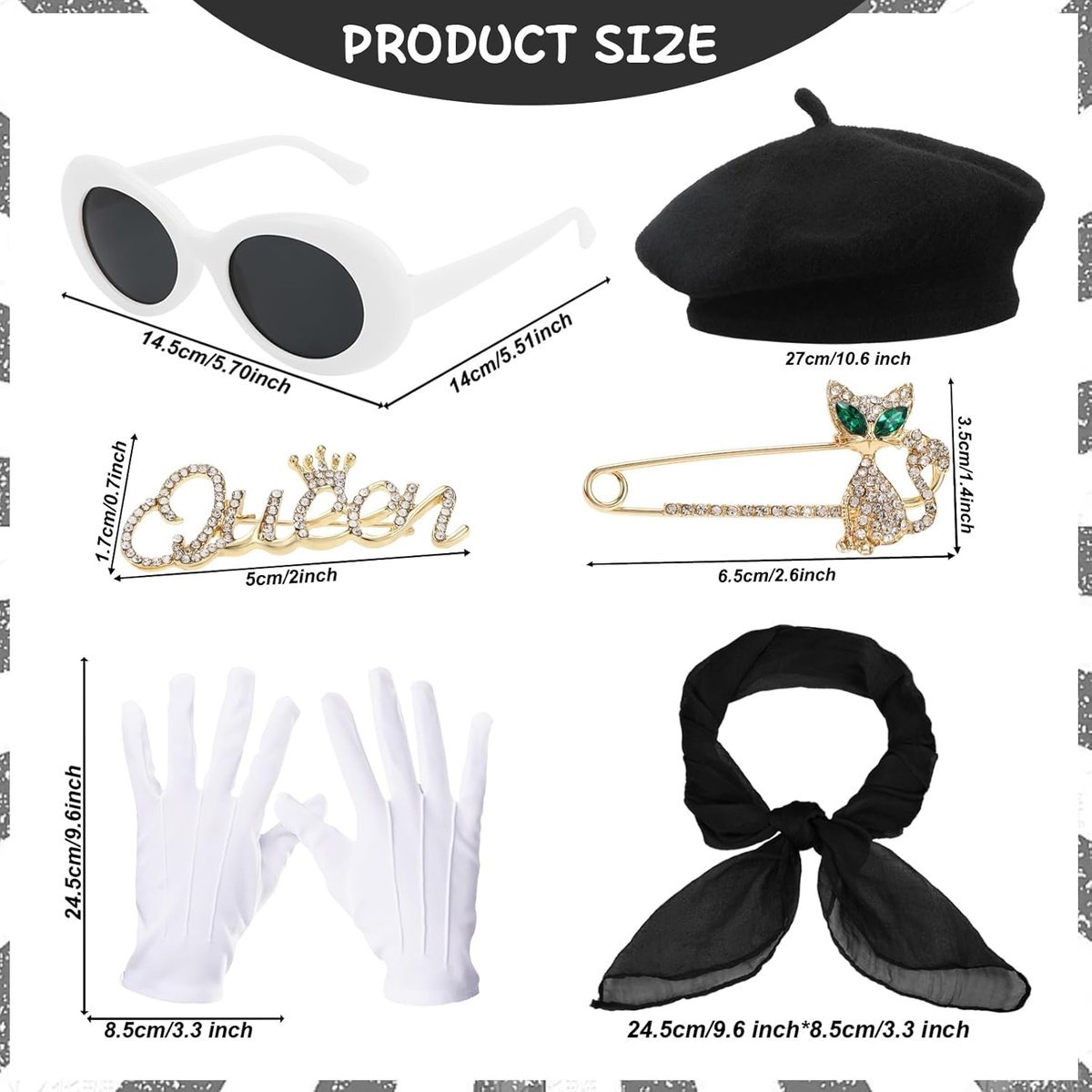 ZESTAW KOSTIUM FRANCUSKI LATA 50 CZARNO BIAŁY BERET RETRO KOBIETA HALLOWEEN