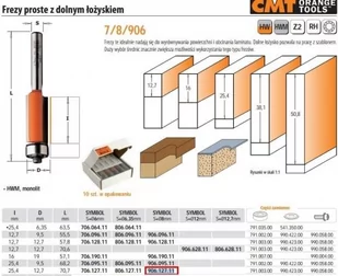 CMT FREZ PROSTY Z ŁOŻYSKIEM DOLNYM HM I=25,4 D=12,7 S=8 CMT906.127.11 - Frezy - miniaturka - grafika 1