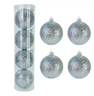 Bombki - BOMBKI CHOINKOWE PLASTIKOWE SREBRNE BROKATOWE 80 MM ZESTAW 4 SZT BOMBKI I OZDOBY CHOINKOWE - miniaturka - grafika 1