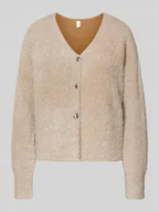 Swetry damskie - Kurtka z dzianiny z efektownej przędzy z dekoltem w serek model ‘LISTRA’ - miniaturka - grafika 1