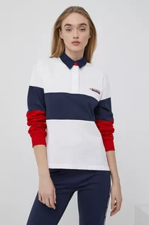 Koszulki i topy damskie - Tommy Jeans longsleeve bawełniany kolor granatowy z kołnierzykiem - grafika 1