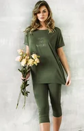 Piżamy damskie - Piżama damska khaki na krótki rękaw i 3/4 spodnie Natura, Kolor khaki, Rozmiar S, Italian Fashion - Intymna - miniaturka - grafika 1