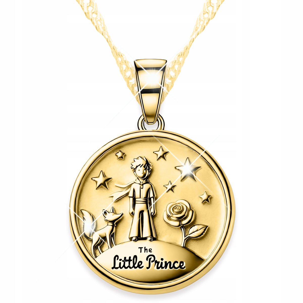 Złoty Naszyjnik Mały Książę Kosmos Gwiazdki Planeta Lisek Róża SREBRO 925