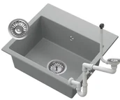 Zlewozmywaki - Granitan Zlewozmywak Granitowy Szary Z Syfonem Chrom Milos - miniaturka - grafika 1