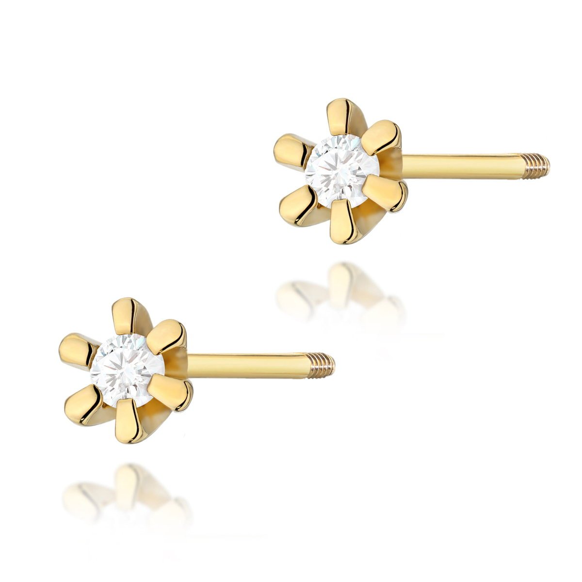 Złote kolczyki K0029 Diament 2 x 0,02ct żółte złoto sztyft zakręcany pr. 585