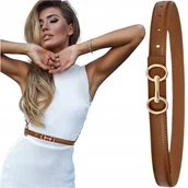 Paski - Skórzany pasek damski skóra naturalna klamra złota elegancki do sukienki - miniaturka - grafika 1
