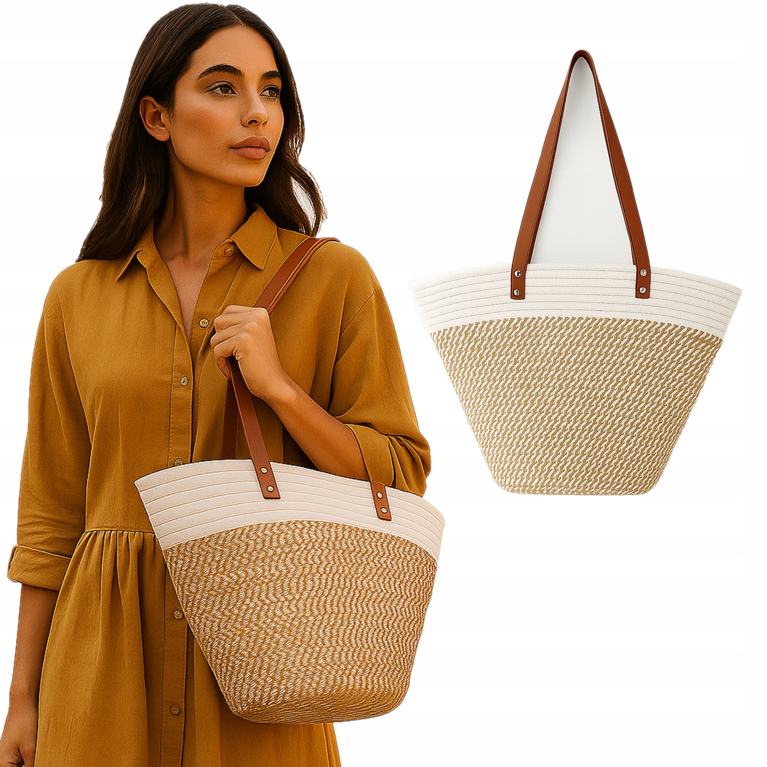 Torba Plażowa Koszyk Boho Miejska Shopper Na Plażę Na Zakupy Na Lato