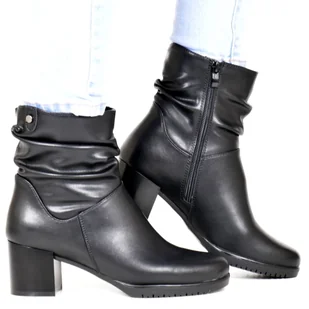 DAMSKIE BOTKI SKÓRZANE NA OBCASIE SERGIO LEONE 25636 CZARNE - Botki damskie - miniaturka - grafika 1