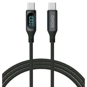 Kable komputerowe i do monitorów - SAVIO KABEL USB-C - USB-C Z WYŚWIETLACZEM CL-174 paczkomatem od 599zł - miniaturka - grafika 1