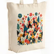 Torby i wózki na zakupy - Torba bawełniana premium na zakupy Kury Kwiaty Kolaż Motyw Folklor Prezent - miniaturka - grafika 1
