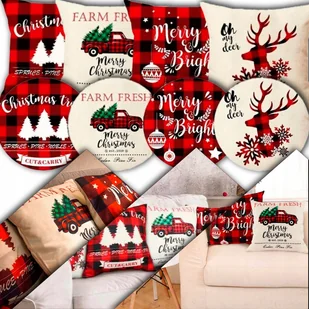 POSZEWKI ŚWIĄTECZNE 45x45 NA PODUSZKI JAŚKI CZERWONE DEKORACYJNE BAWEŁNA x4 - Poszewki na poduszki - miniaturka - grafika 1