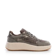 Półbuty męskie - Damskie sneakersy na grubej platformie szaro - brązowe - miniaturka - grafika 1