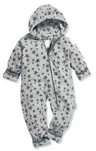 Playshoes Dziecięcy kombinezon polarowy, oddychający kombinezon unisex dla chłopców i dziewczynek, z długim zamkiem błyskawicznym i kapturem, z wzorem w gwiazdy, 33 – szary, 62 - Kombinezony dla dzieci - miniaturka - grafika 1