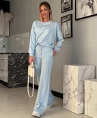 Dresy damskie - Komplet Dresowy Marina NOWA KOLEKCJA WIOSENNA Szerokie Nogawki Błękit S - miniaturka - grafika 1