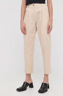Spodnie damskie - Silvian Heach spodnie damskie kolor beżowy fason chinos high waist - grafika 1