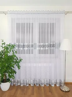 DŁUGA FIRANA Z PODWÓJNĄ GIPIURĄ SZARA 400X250 FIRANKI DO SALONU SIATECZKA - Firany - miniaturka - grafika 1